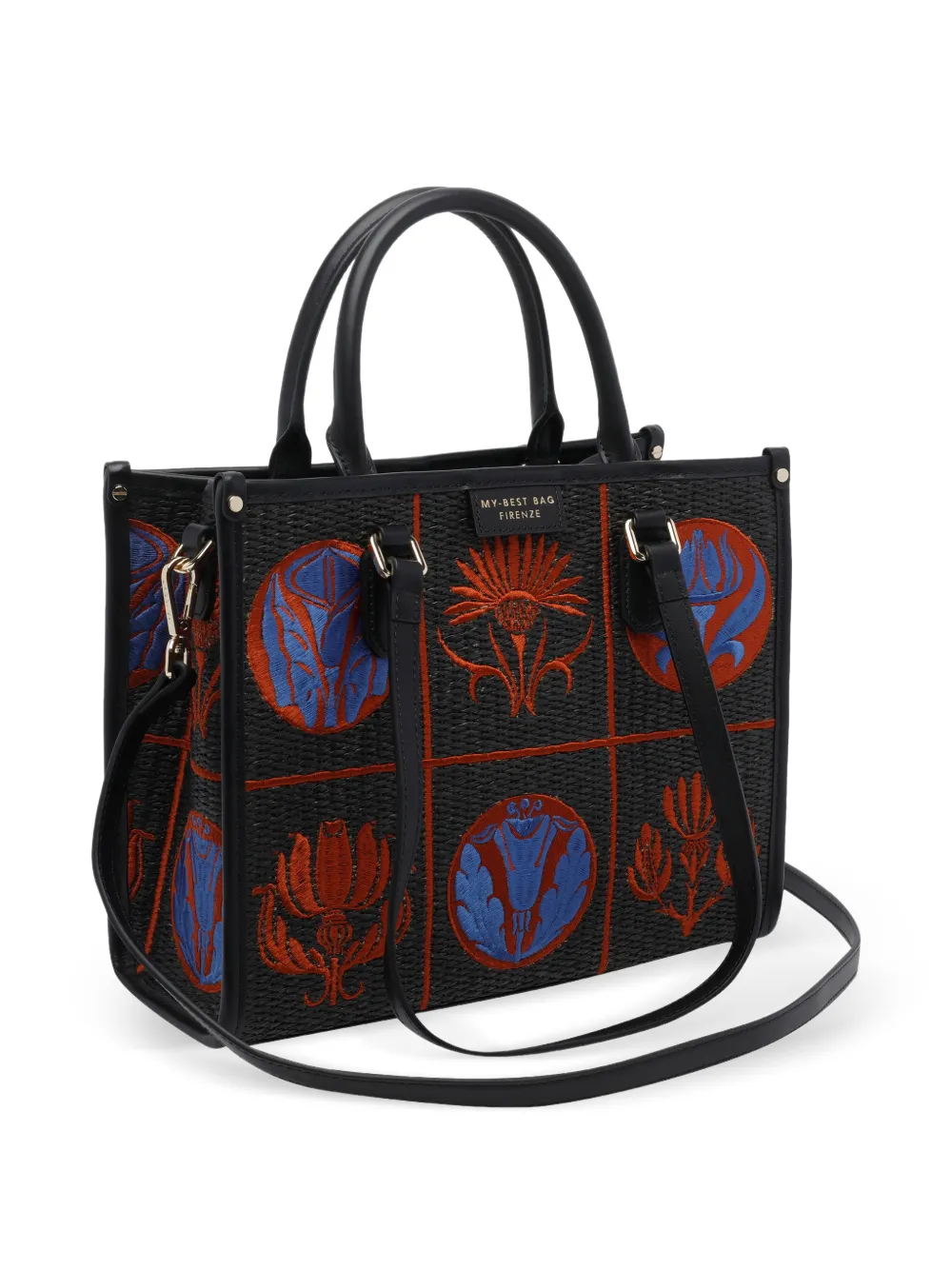 MY BEST BAG small Atena Liberty embroidered tote bag - Nero