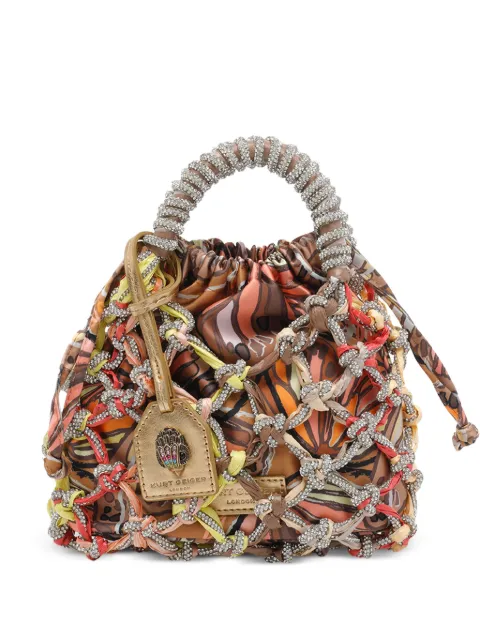 Kurt Geiger London crystal-embellished net-effect bucket bag