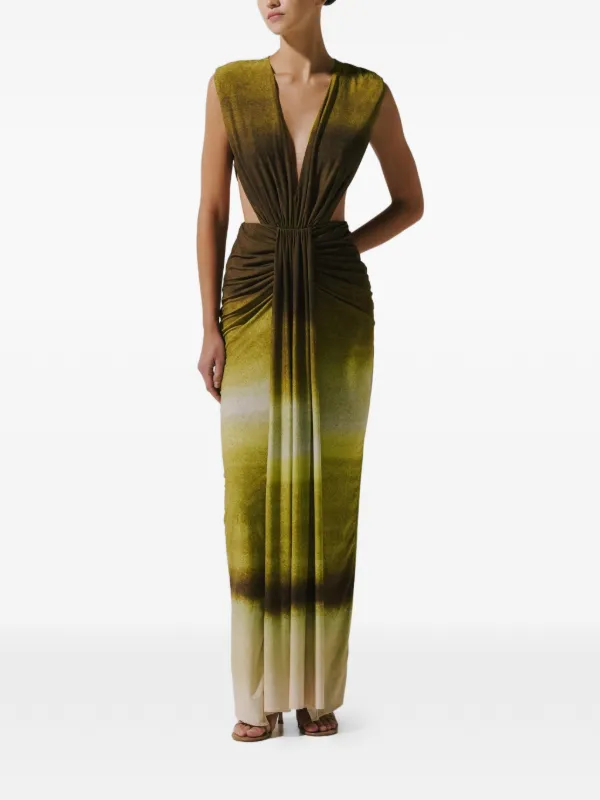 baobab green dress Nia Ruched cut-out Maxi | Bari maxi