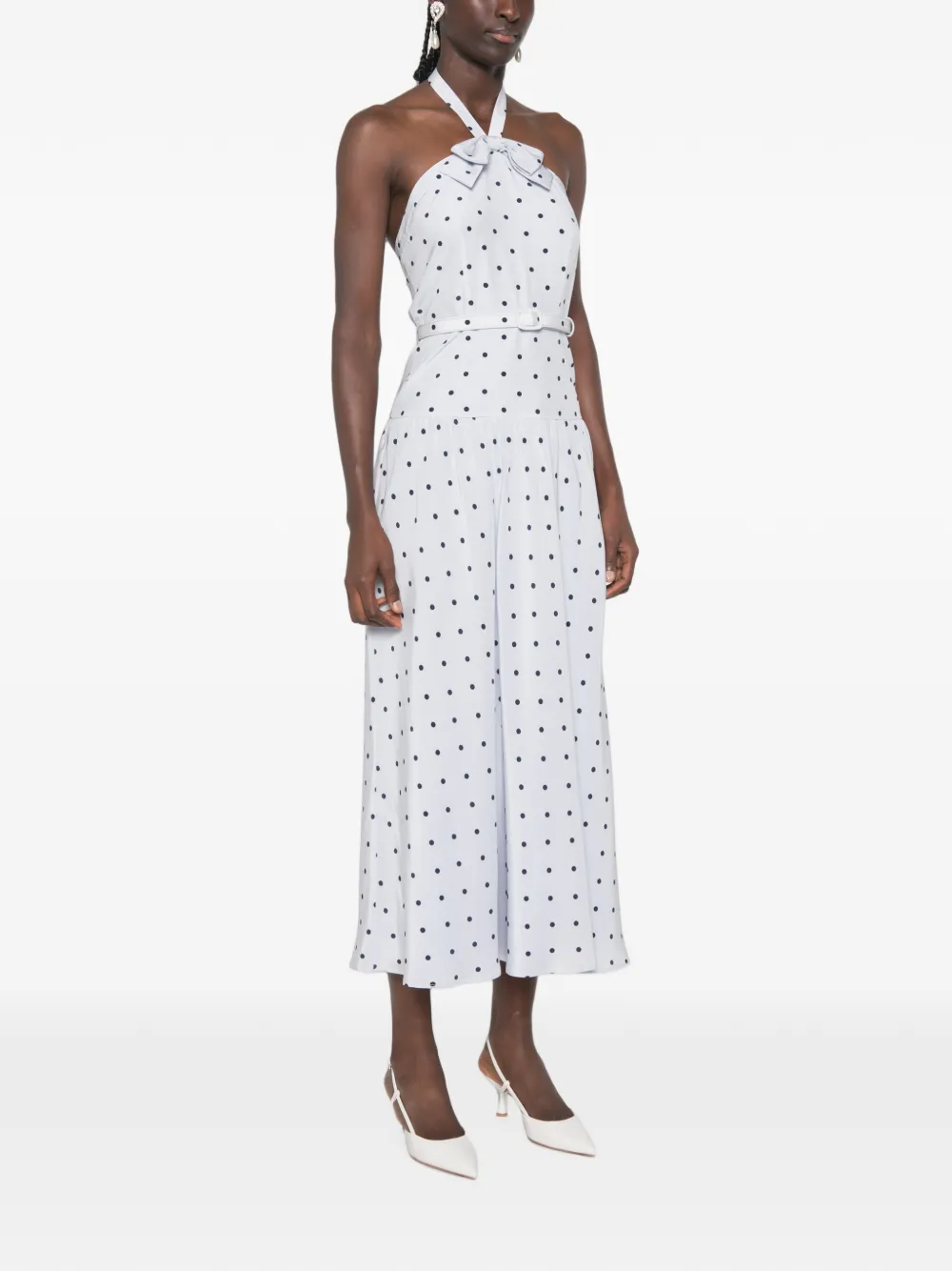 Alessandra Rich Midi-jurk met halternek en stippen Blauw