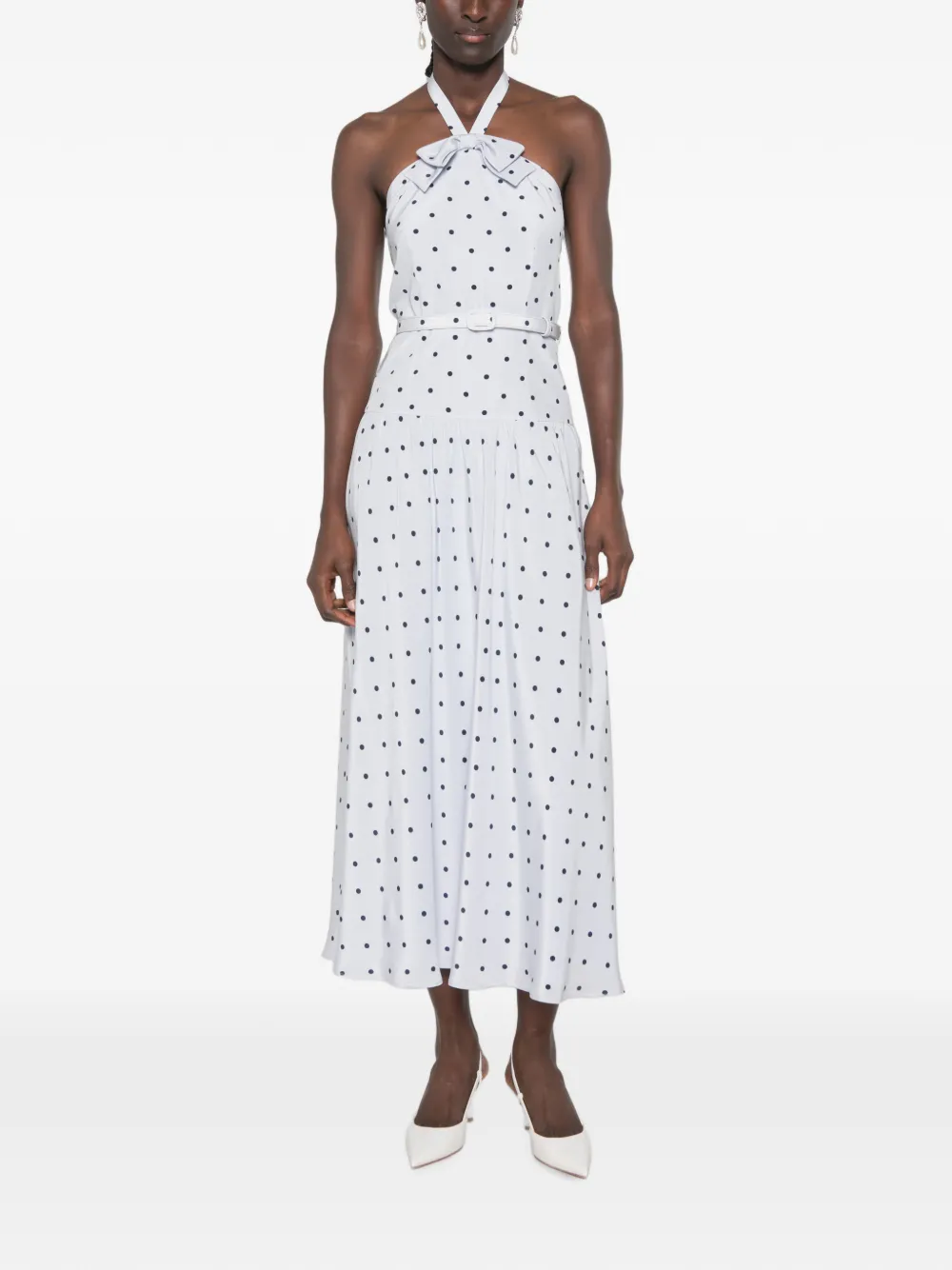Alessandra Rich Midi-jurk met halternek en stippen Blauw