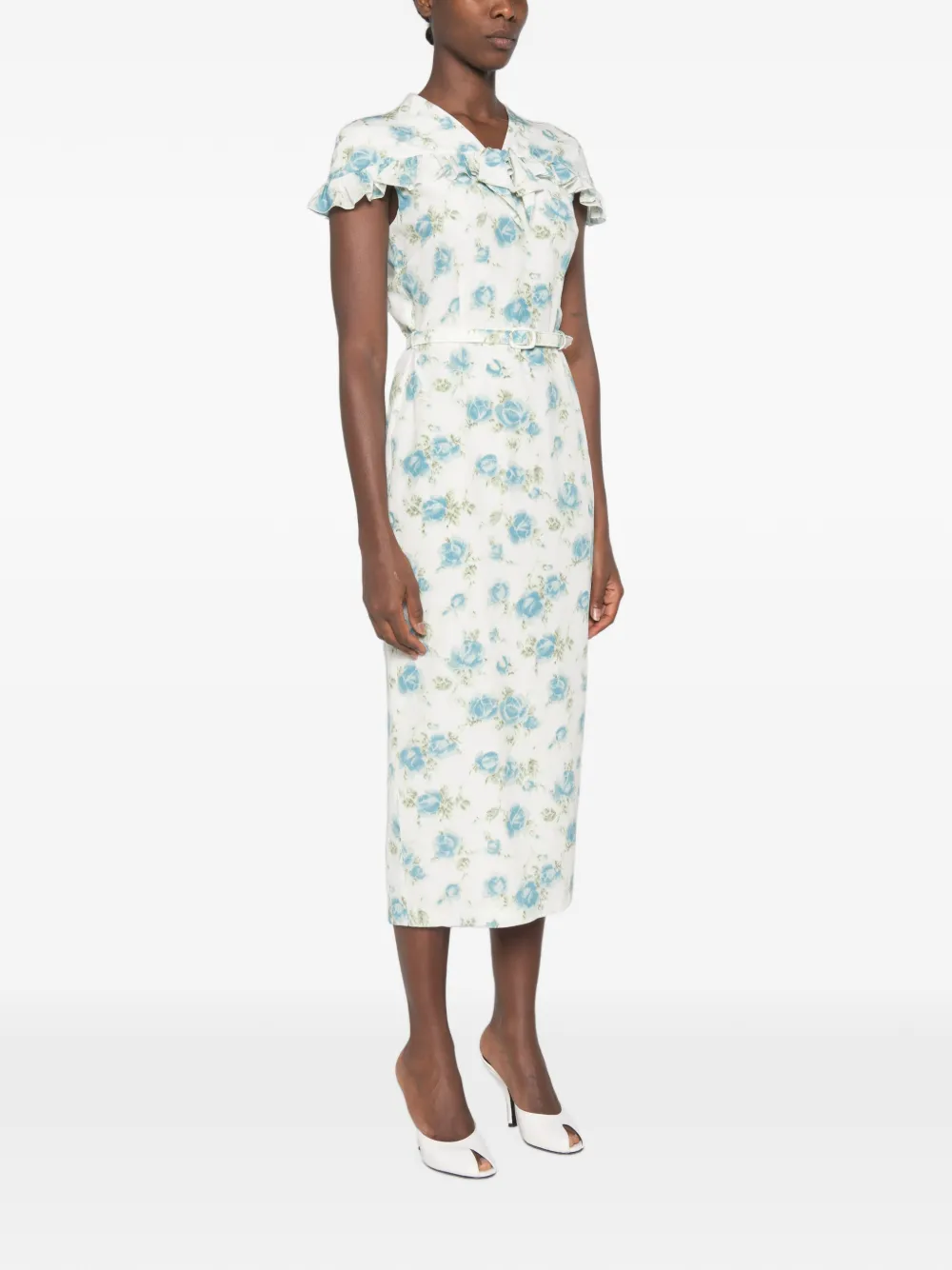 Alessandra Rich Midi-jurk met bloemenprint Wit