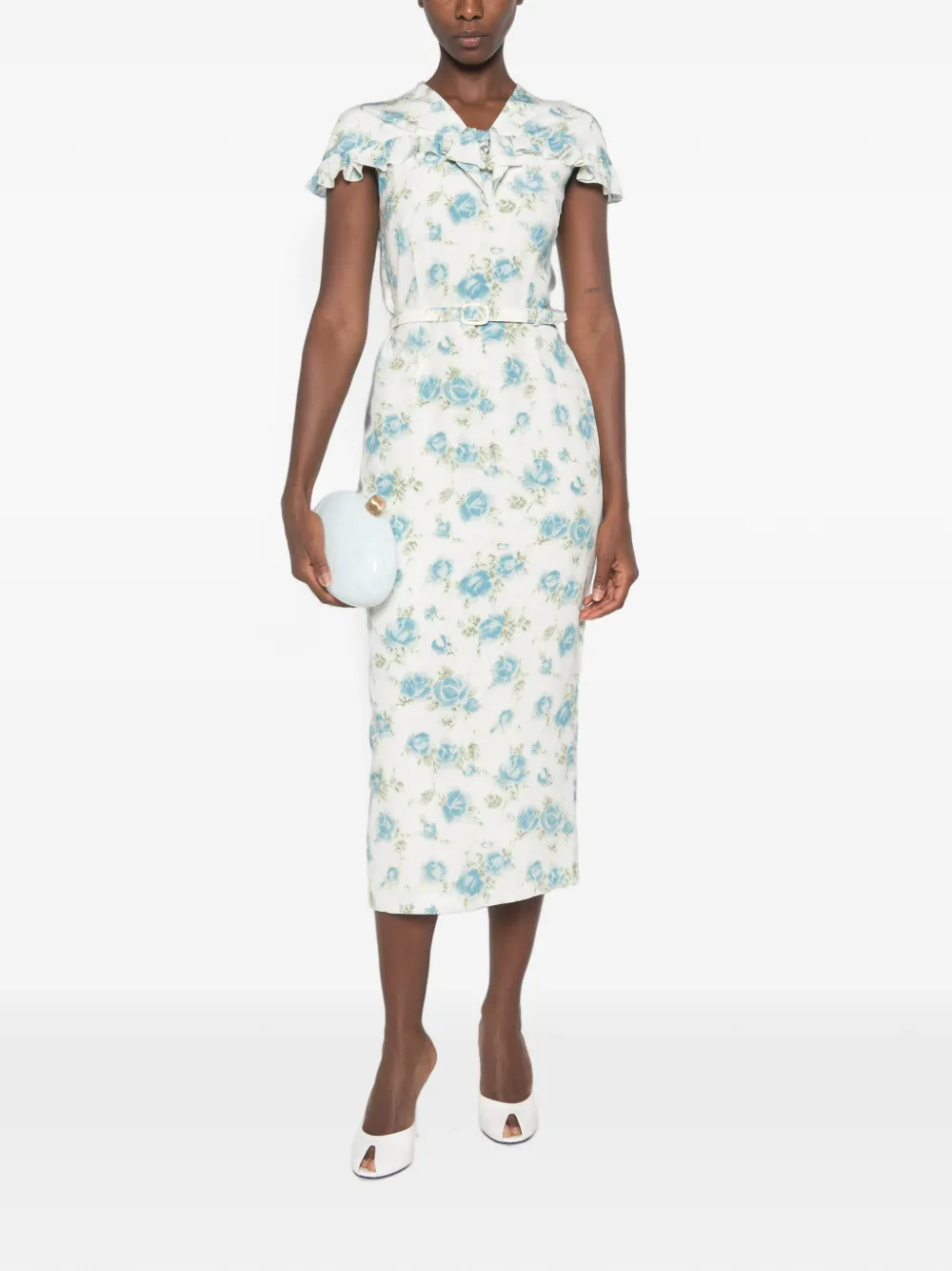 Alessandra Rich Midi-jurk met bloemenprint Wit