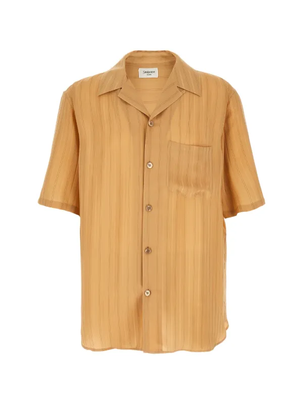 Saint Laurent ストライプシルクシャツ 37 Saint Laurent ストライプ シルクシャツ | ニュートラル | FARFETCH JP