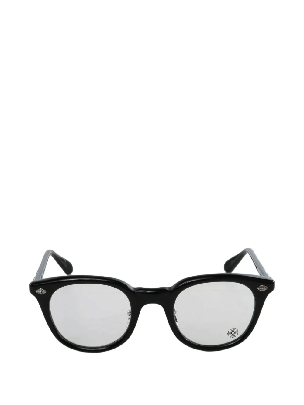 Chrome Hearts Logo-plaque Round-frame Glasses In Black