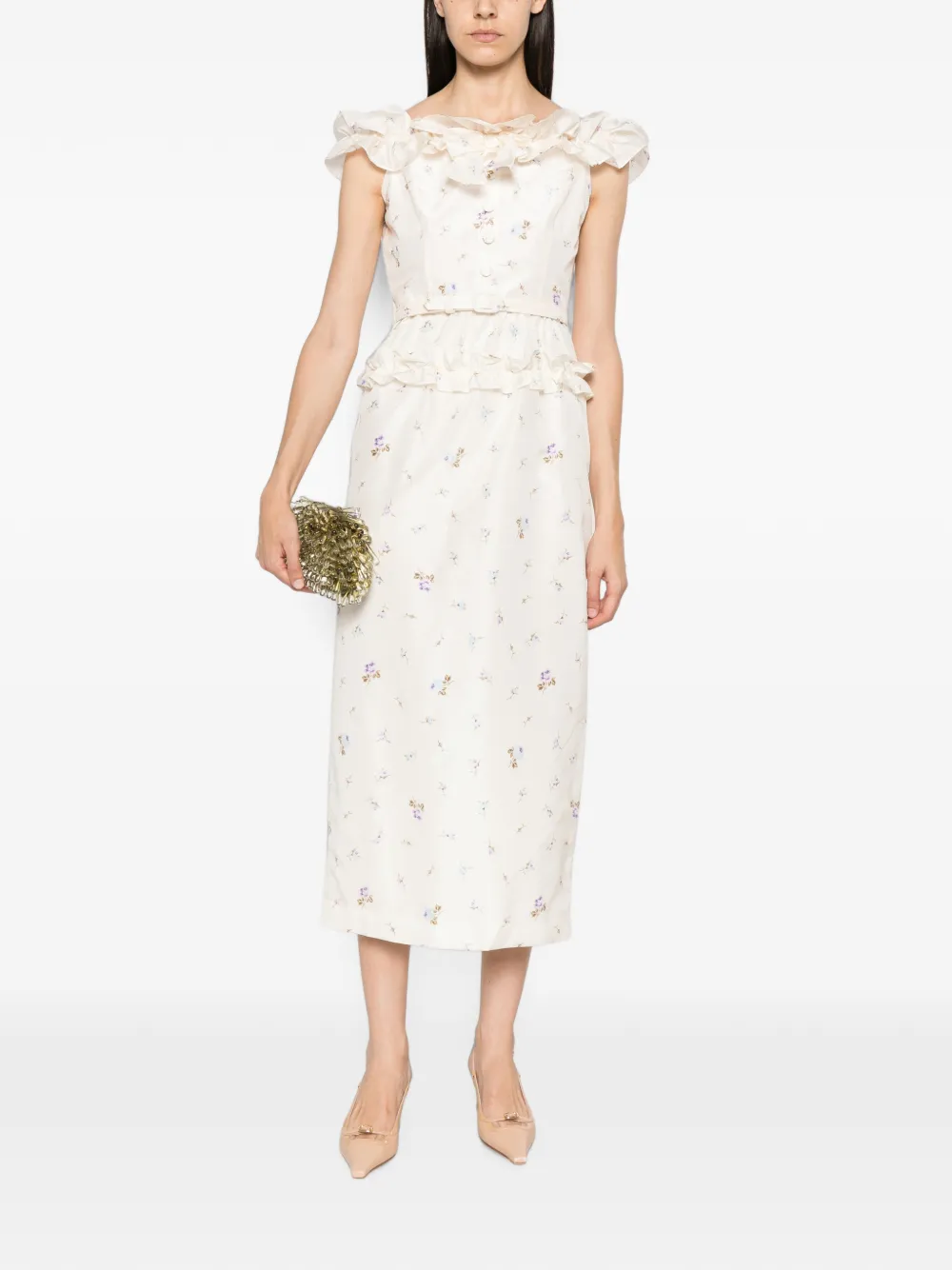 Alessandra Rich Jurk met bloemenprint Beige