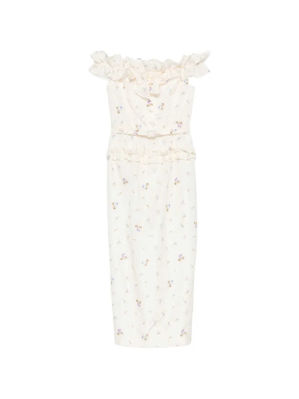 Alessandra Rich floral-print ruffled dress - Neutrals