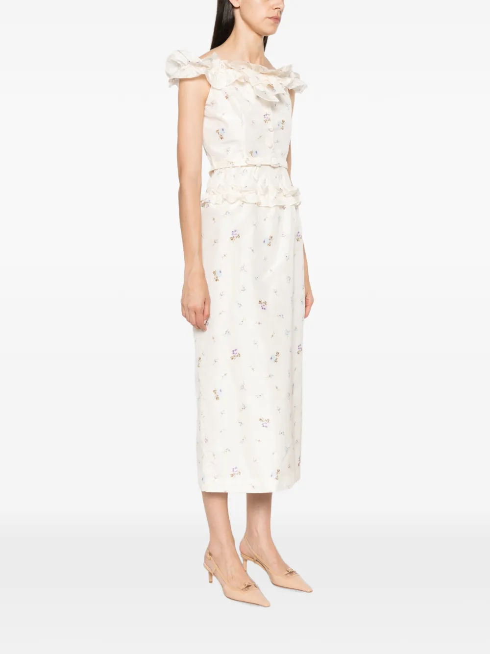 Alessandra Rich Jurk met bloemenprint Beige
