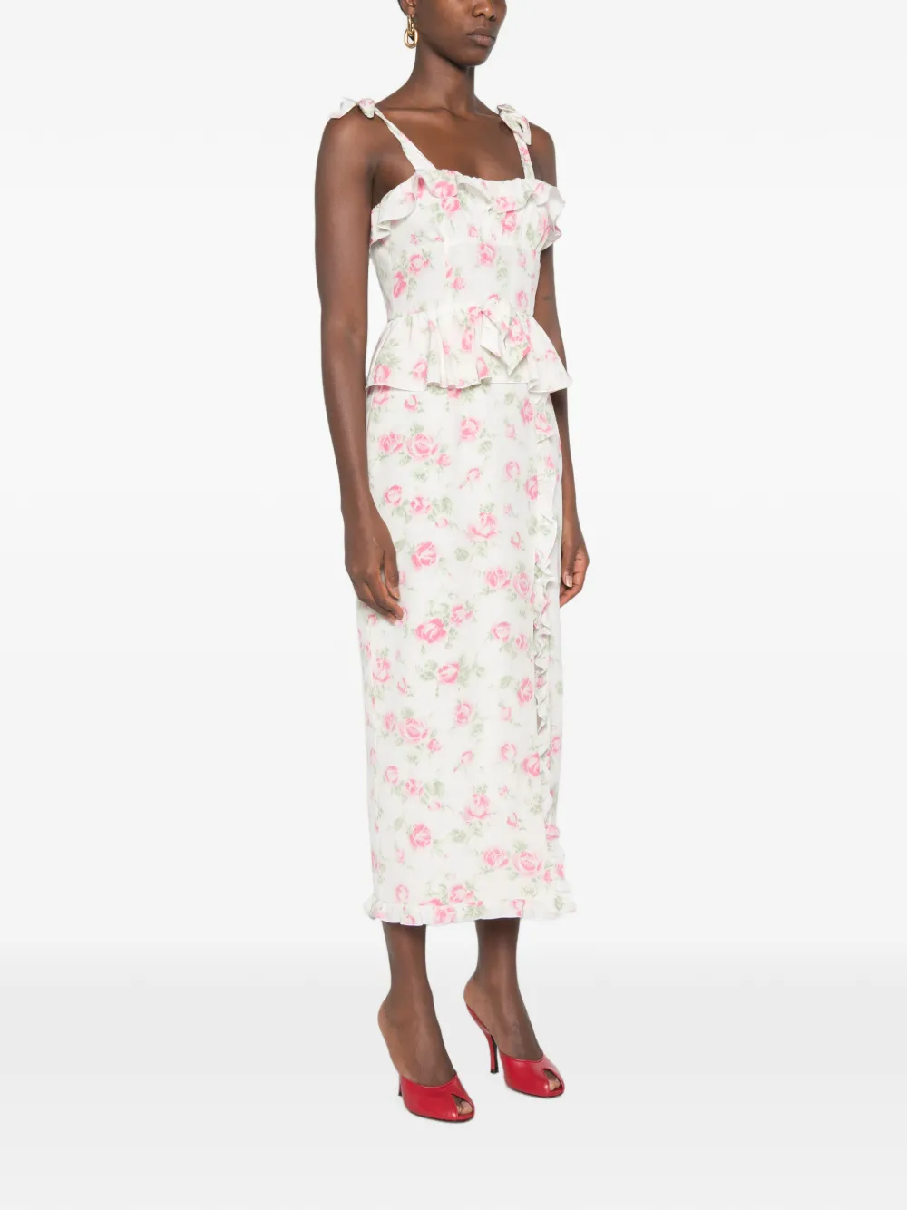Alessandra Rich floral-print ruffled midi dress - Weiß