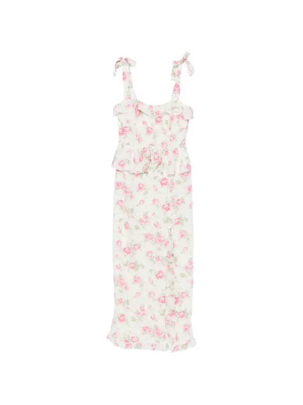 Alessandra Rich Floral-print Silk Midi Dress with Ruffles in White