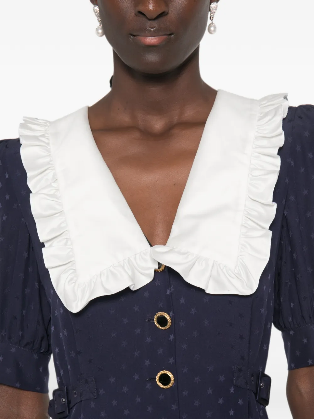 Alessandra Rich mini-jurk met ruches en sterjacquard Blauw