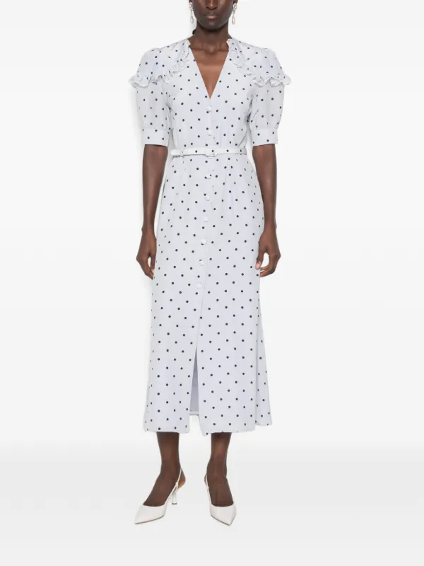 Alessandra Rich polka-dot Silk Midi Dress With V-neckline | Blue