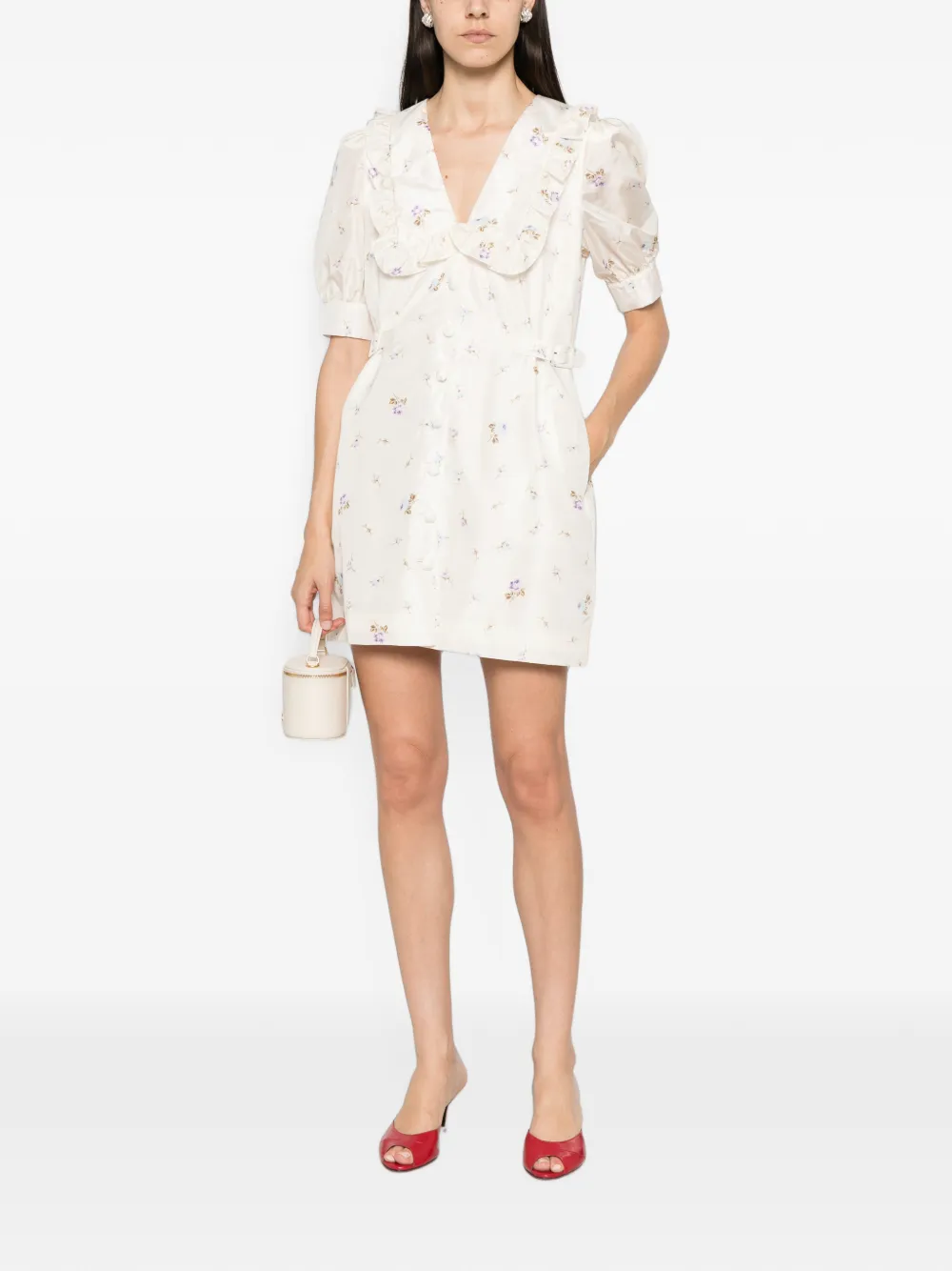 Alessandra Rich Mini-jurk met bloemenprint Beige