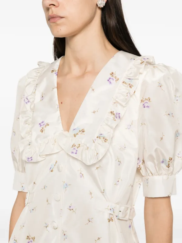 alessandra rich dress floral-print Silk Taffeta Mini With Buckles | Neutrals Arabic Dresses DM for 6-1-26 tone buttons and a Color:BLUES-WHITE