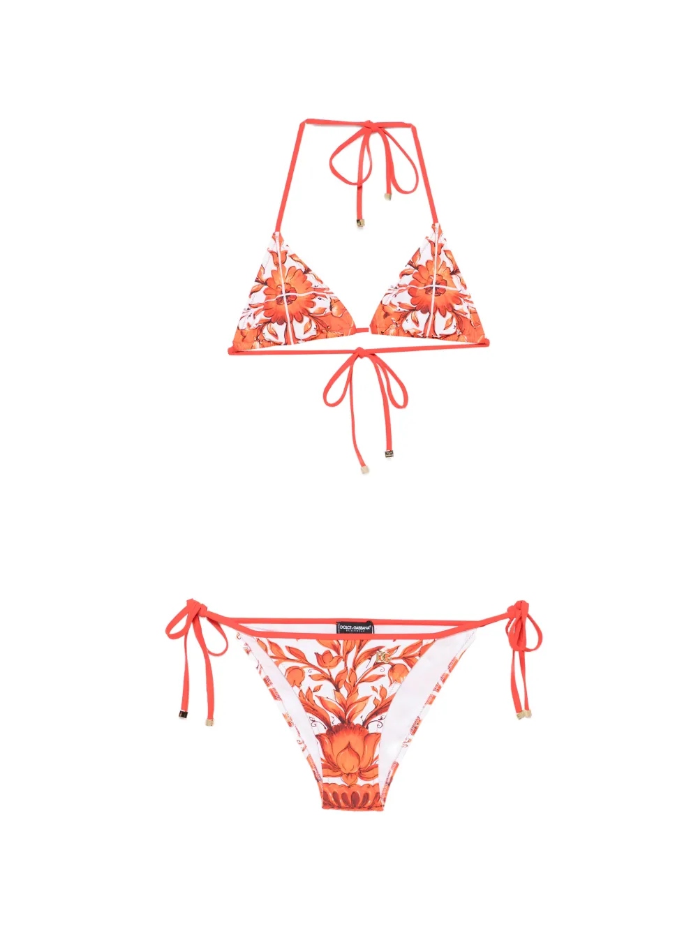 Dolce & Gabbana Maiolica-print triangle bikini set - Bianco
