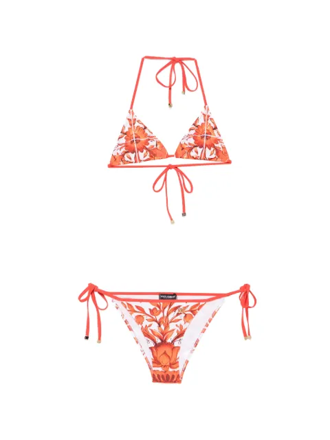 Dolce & Gabbana Maiolica-print triangle bikini set