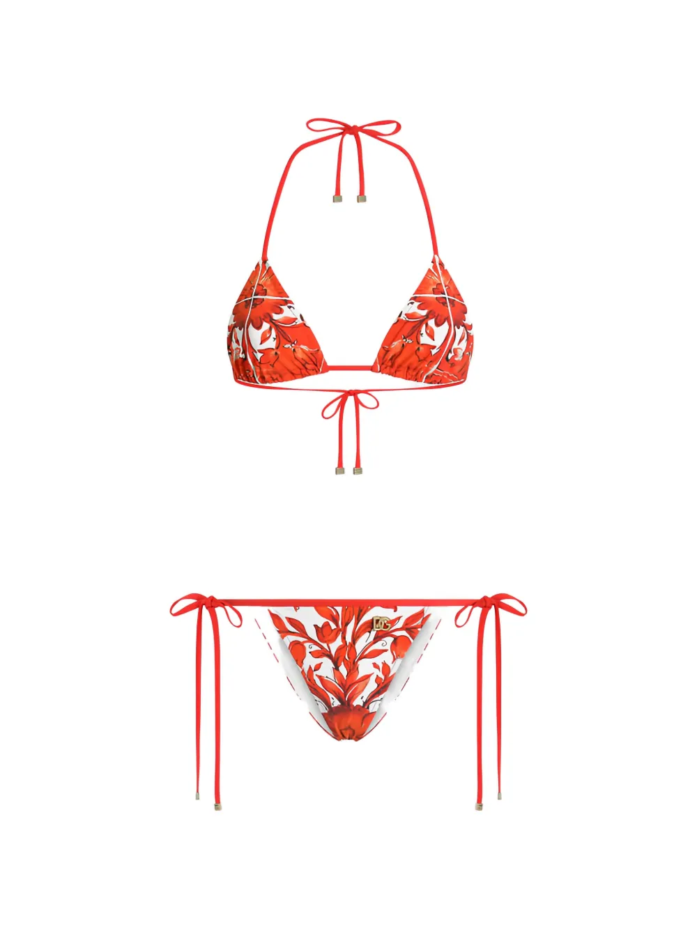 Dolce & Gabbana Maiolica-print triangle bikini set - Weiß