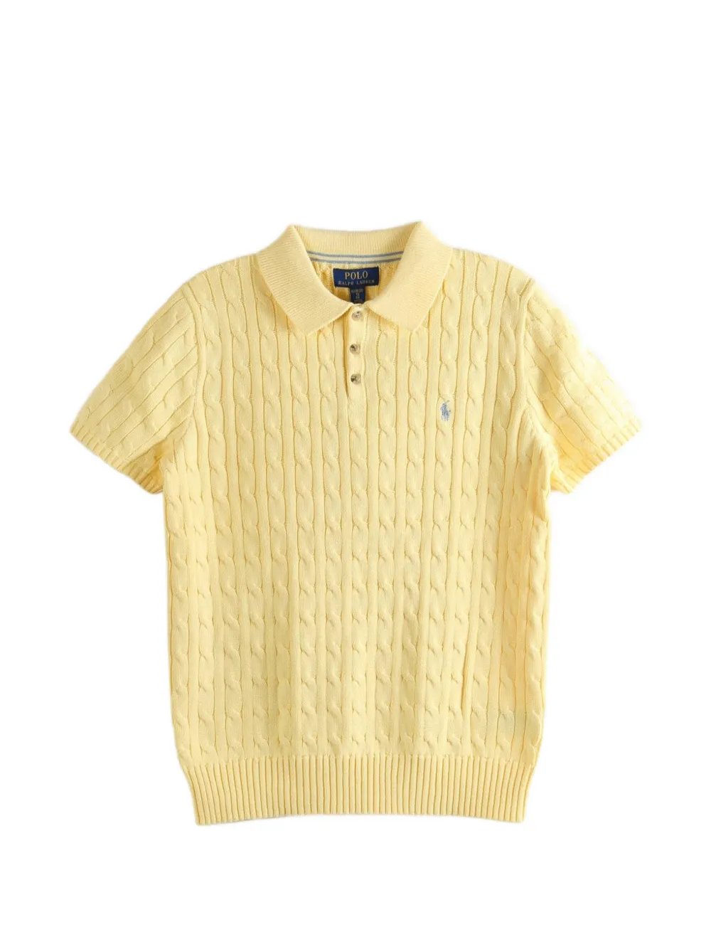 POLO RALPH LAUREN KIDS logo-embroidered cable-knit polo shirt - Giallo