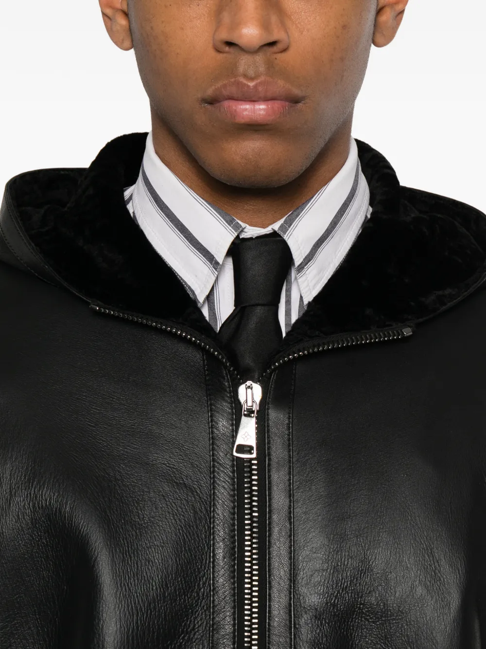 Tagliatore Wilson leren jack met capuchon Zwart