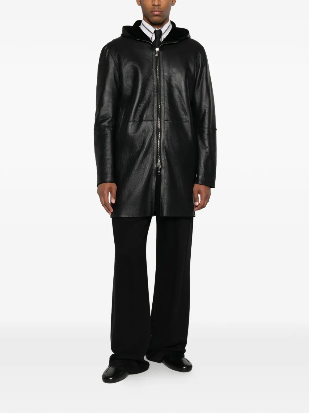 Tagliatore Wilson leren jack met capuchon Zwart