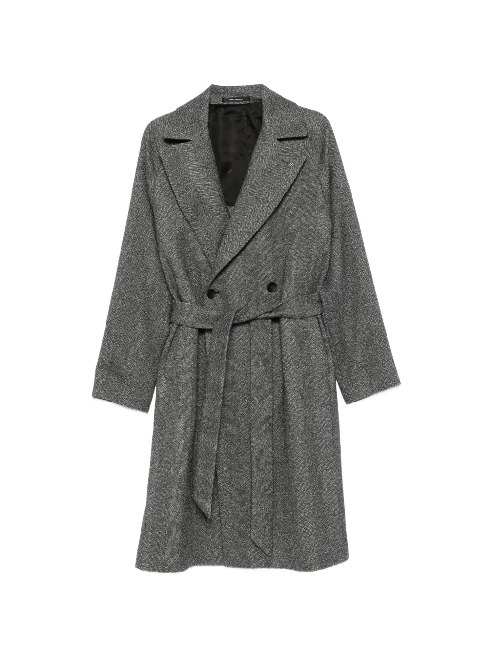 Tagliatore herringbone-pattern belted coat - Grey
