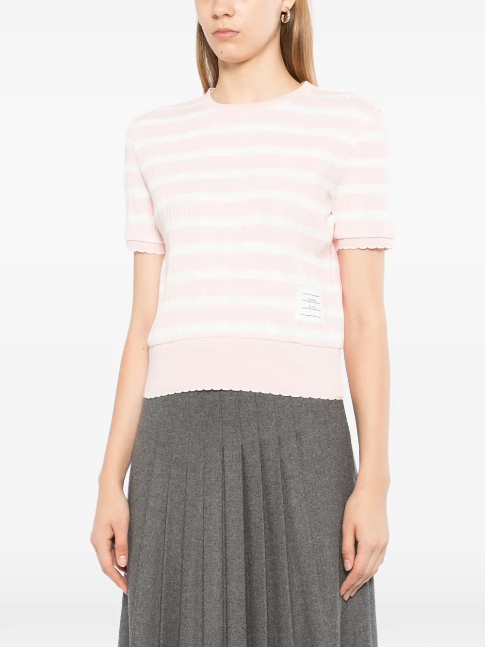 Thom Browne Gestreept T-shirt met gewelfde afwerking Roze