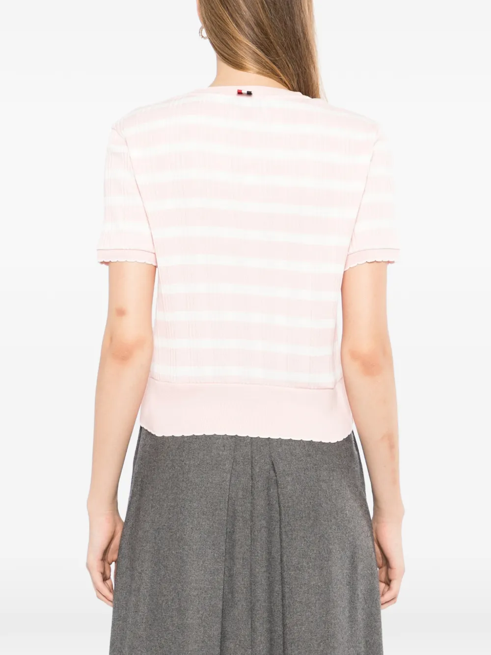 Thom Browne Gestreept T-shirt met gewelfde afwerking Roze