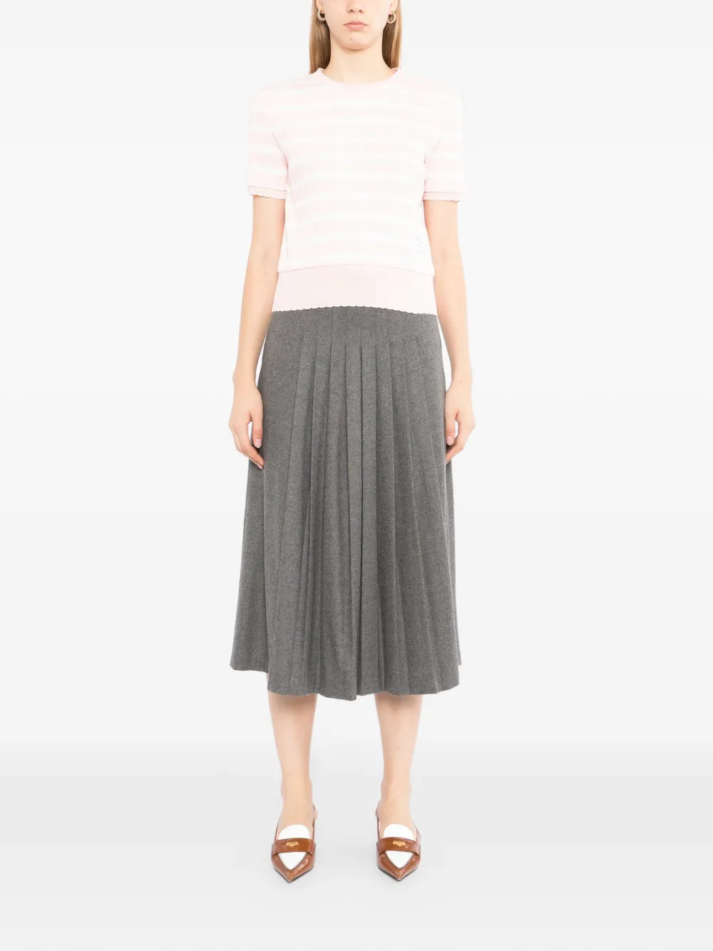 Thom Browne Gestreept T-shirt met gewelfde afwerking Roze