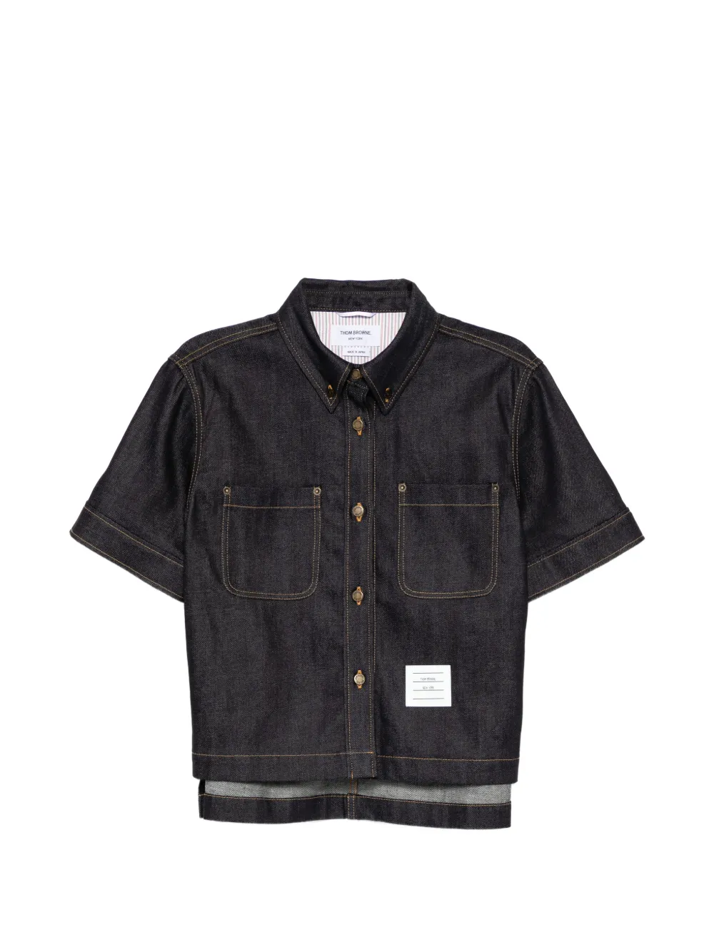 Thom Browne logo-patched short-sleeved shirt - Blu