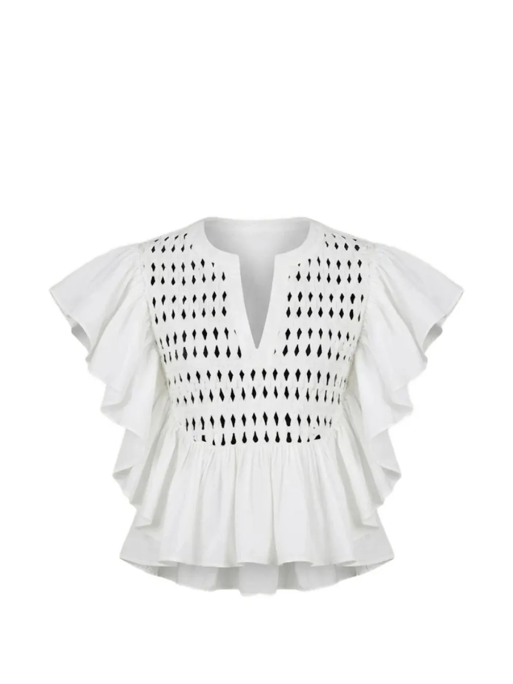 SCARLETT POPPIES Tommie ruffled open-work top - Bianco