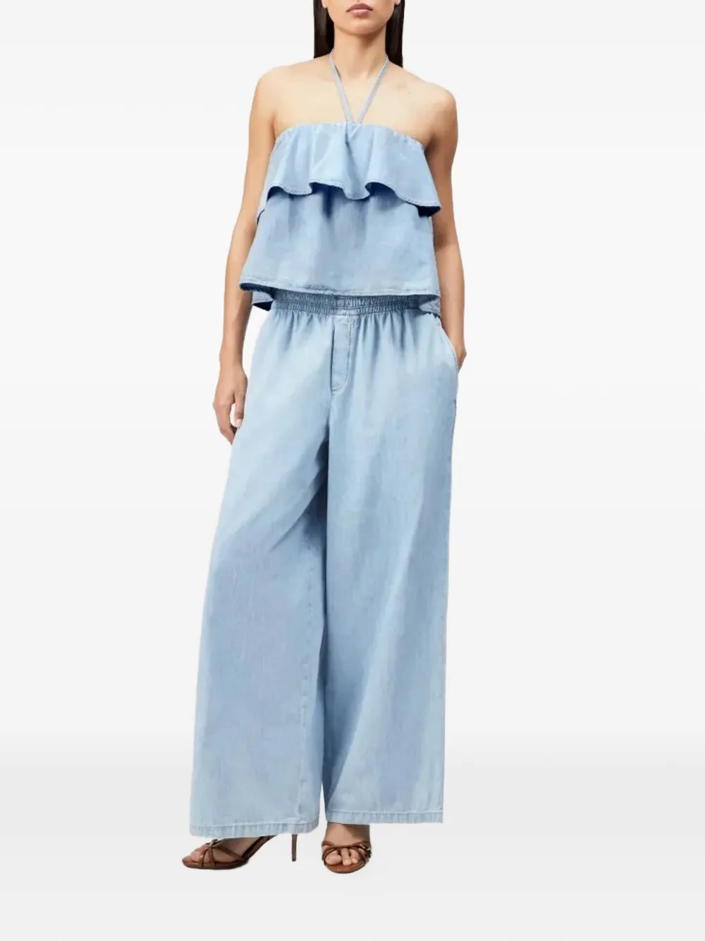 Drykorn Blouse met halternek en ruches Blauw