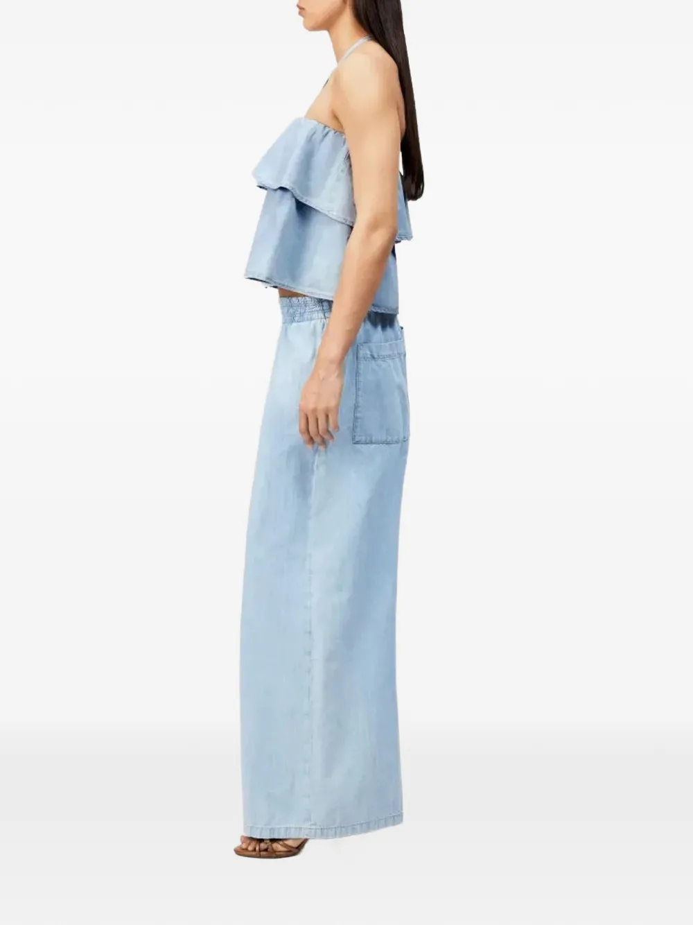 Drykorn Blouse met halternek en ruches Blauw