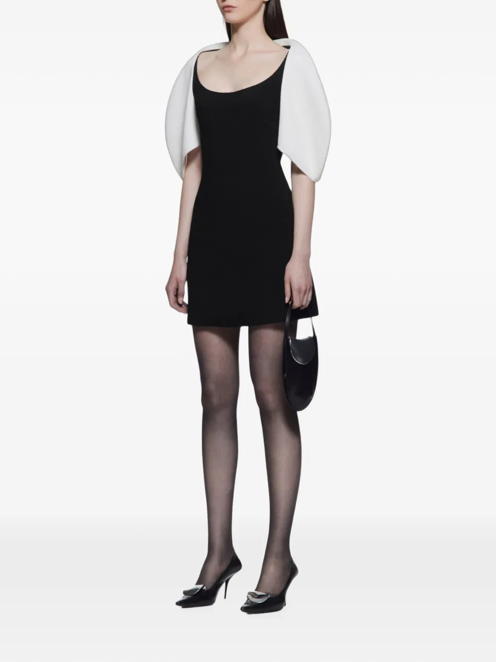 CHATS BY C.DAM Estelle mini-jurk met pofmouwen en yoke-detail Zwart