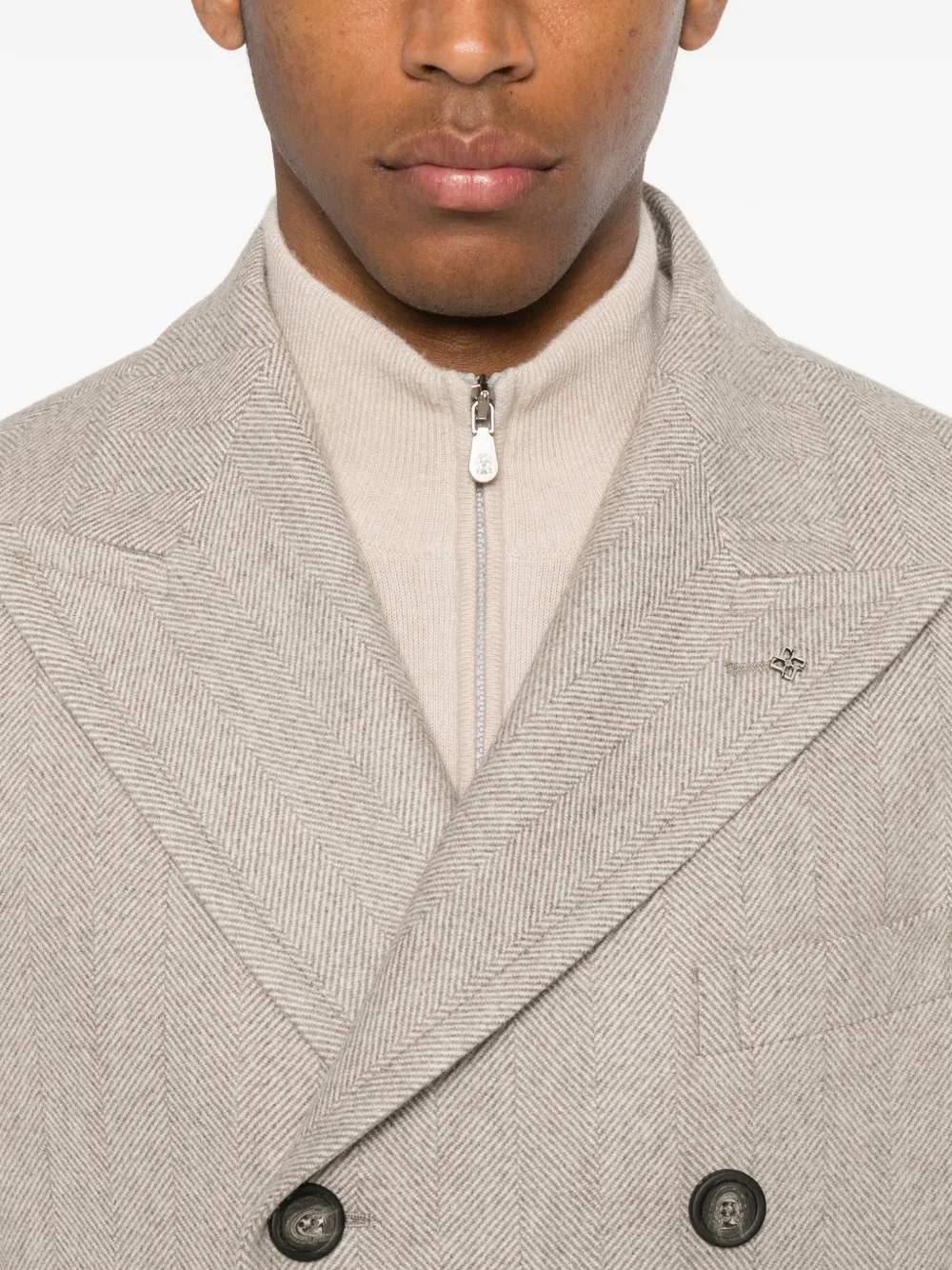 Tagliatore Jas met visgraatpatroon en dubbele rij knopen Beige