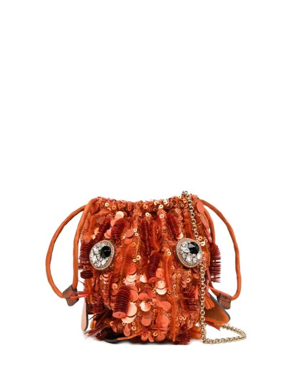 Anya Hindmarch Sequin-embellished Crystal-detail Crossbody Bag in Orange