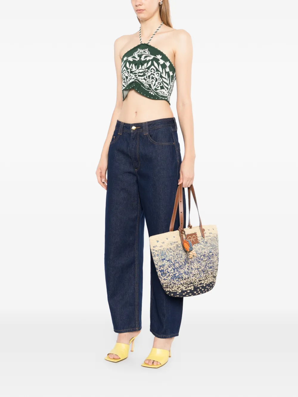 Anya Hindmarch Geweven raffia hopper met bedel Blauw