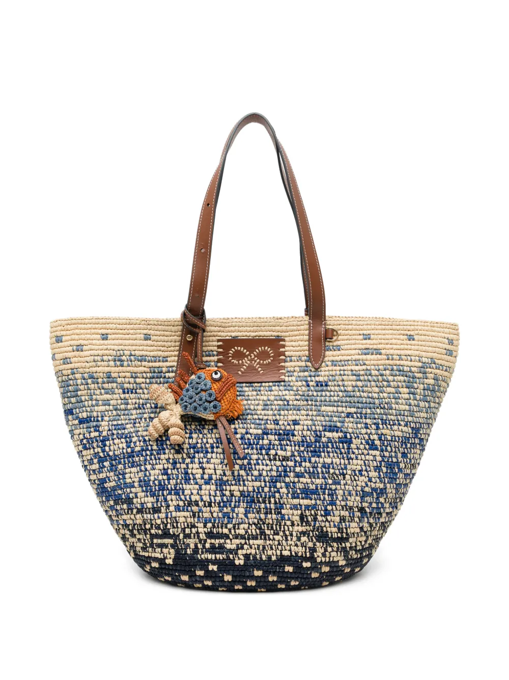 Anya Hindmarch woven-raffia fish-charm tote bag - Blu