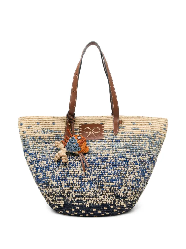 Anya Hindmarch Woven-raffia Fish-charm Tote Bag in Blue