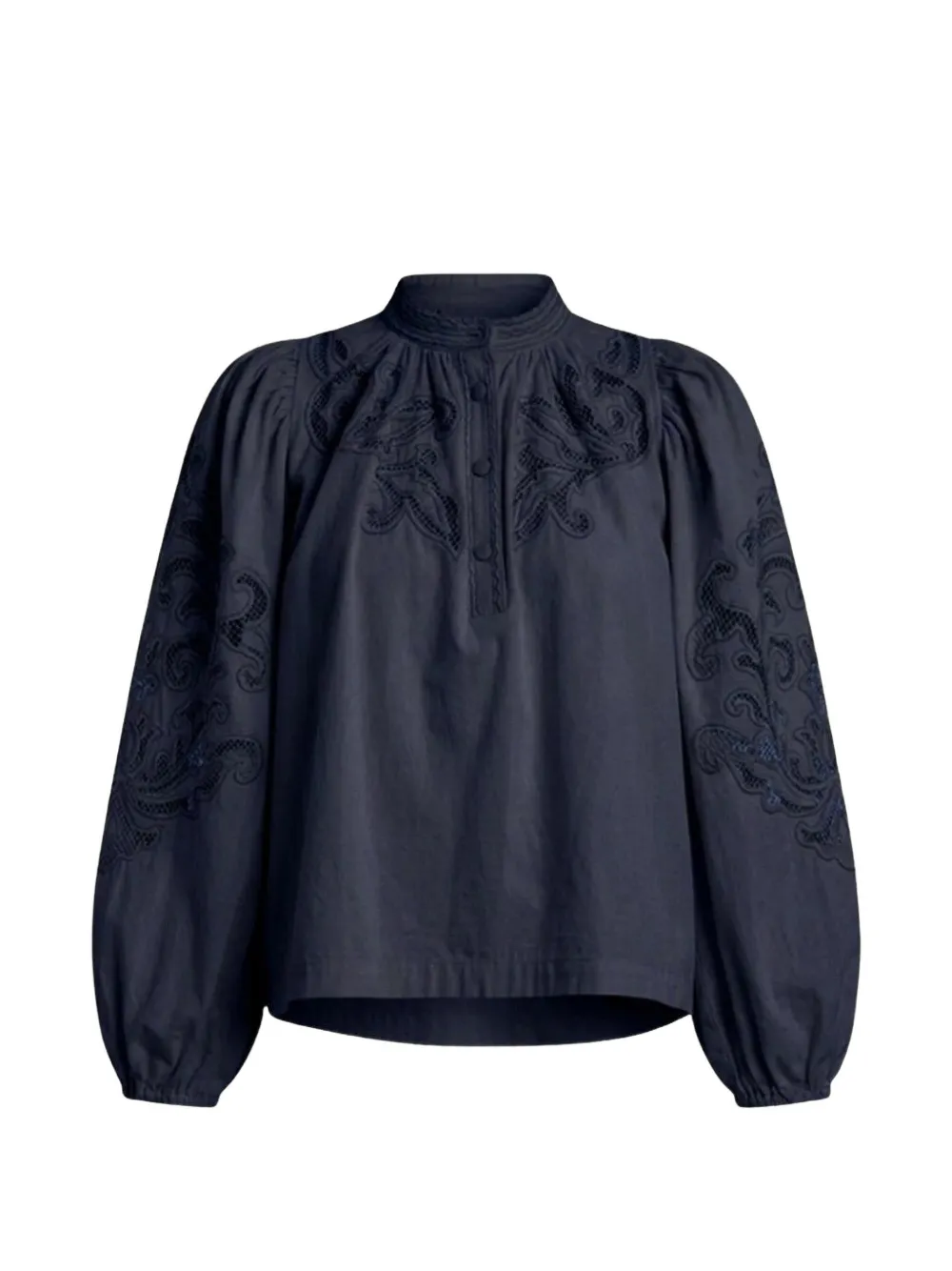 SCARLETT POPPIES Vesma embroidered balloon-sleeve top - Blu