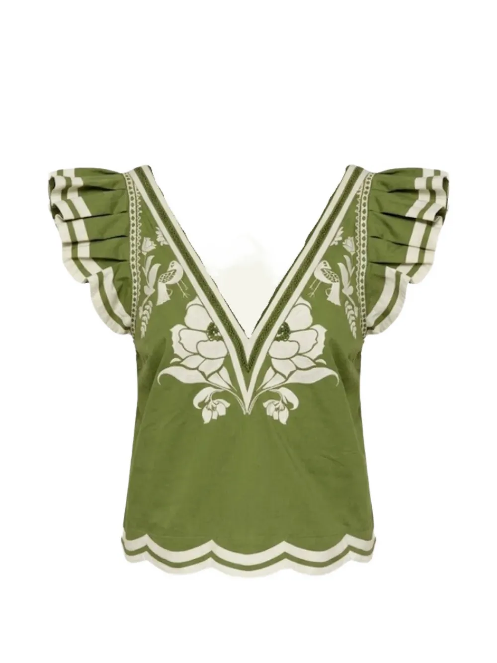 SCARLETT POPPIES Vittore embroidered ruffled top - Verde