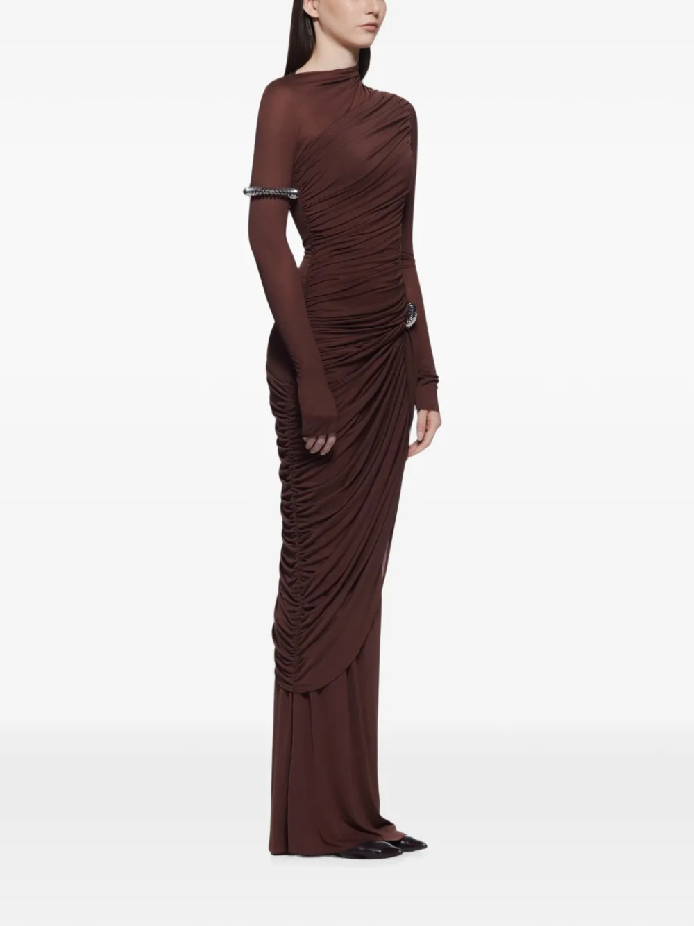 CHATS BY C.DAM CDAM33 asymmetrische maxi-jurk met ruches Bruin