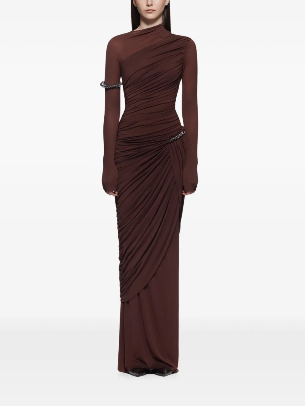 CHATS BY C.DAM CDAM33 asymmetrische maxi-jurk met ruches Bruin