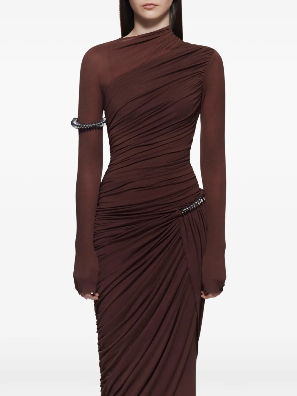 CHATS BY C.DAM CDAM33 asymmetrische maxi-jurk met ruches Bruin