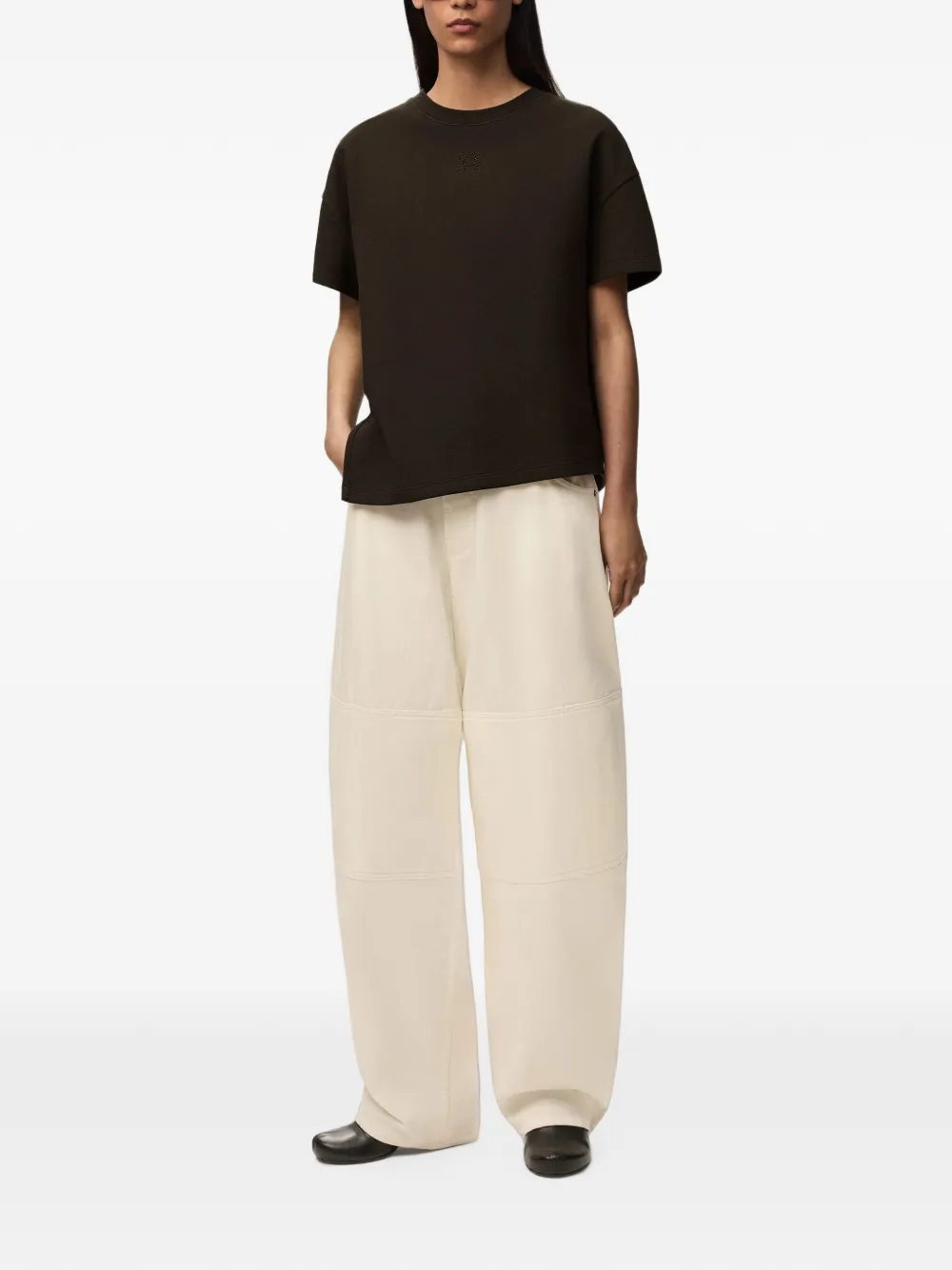 LOEWE Asymmetric T-shirt in Cotton Blend in Brown, view 2