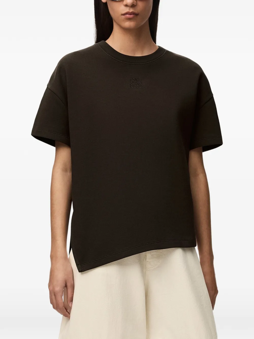 LOEWE Asymmetric T-shirt in Cotton Blend in Brown, view 3