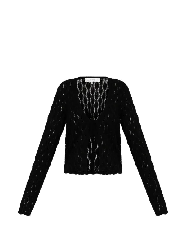 Frame Pointelle-knit Tie-fastening Cardigan in Black