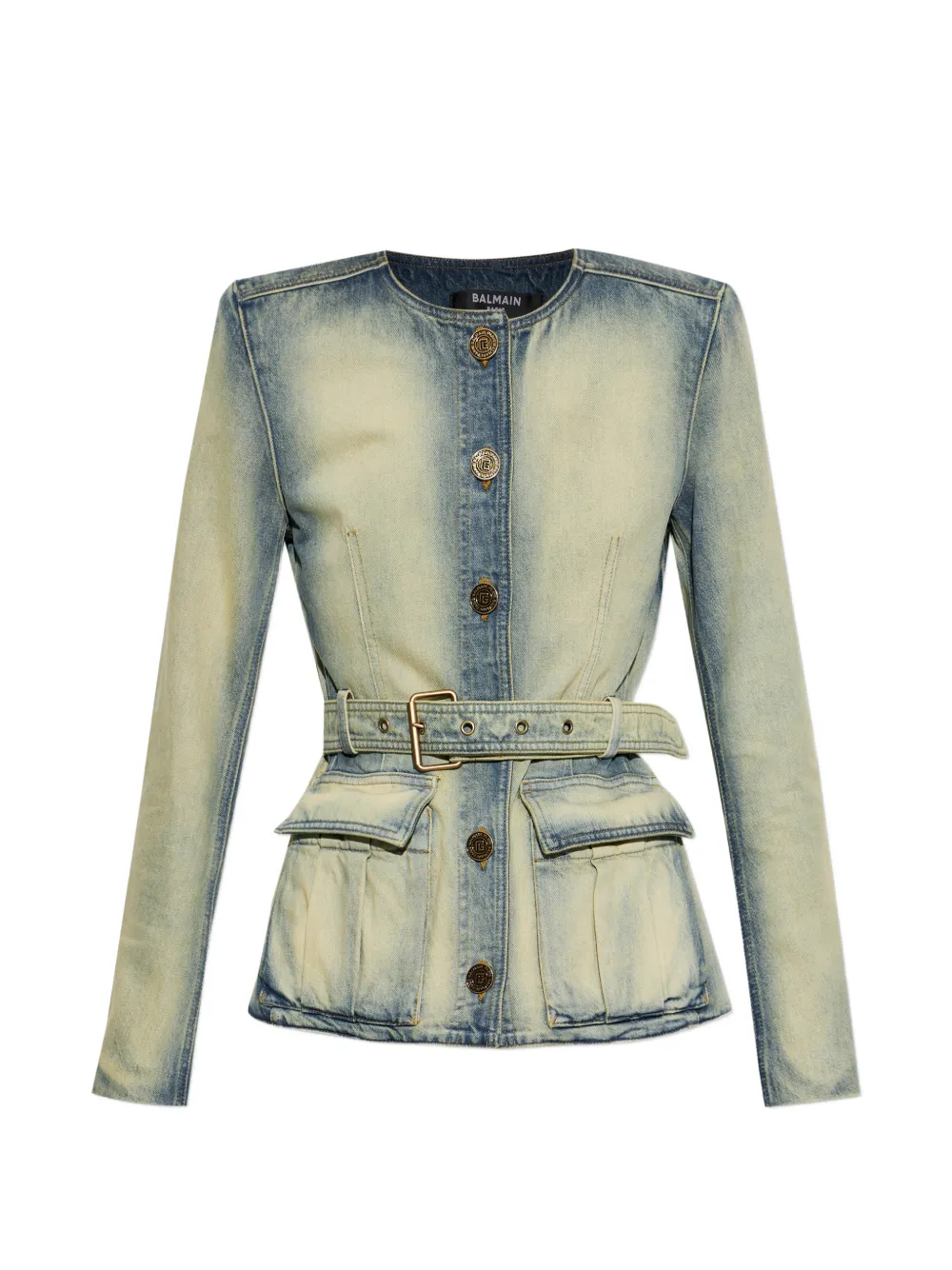 Balmain belted denim jacket - Blue