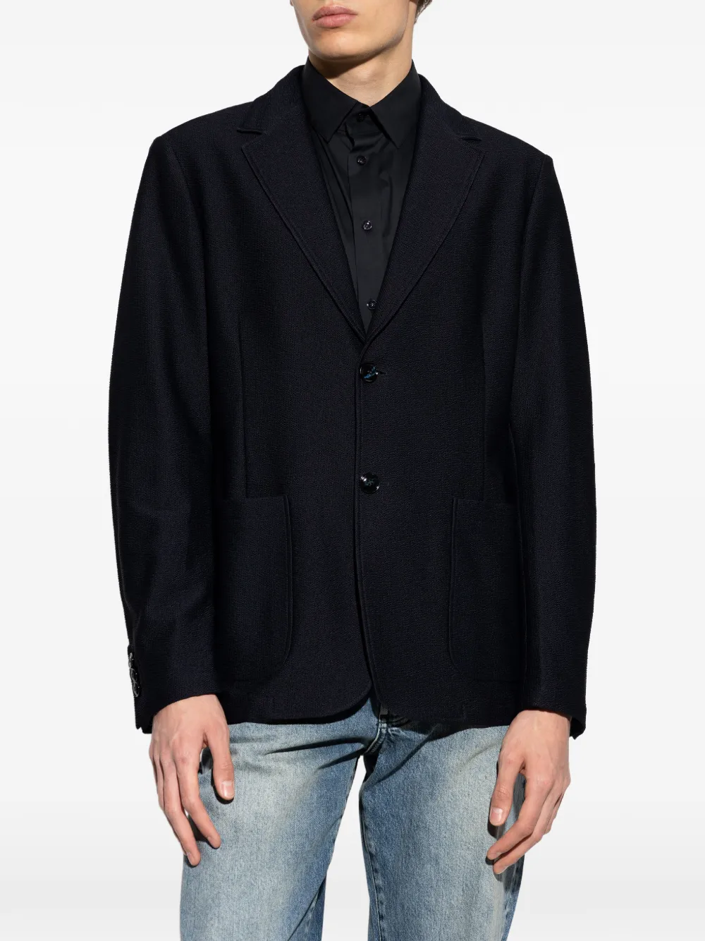 Giorgio Armani Jack met gekerfde revers en textuur Blauw