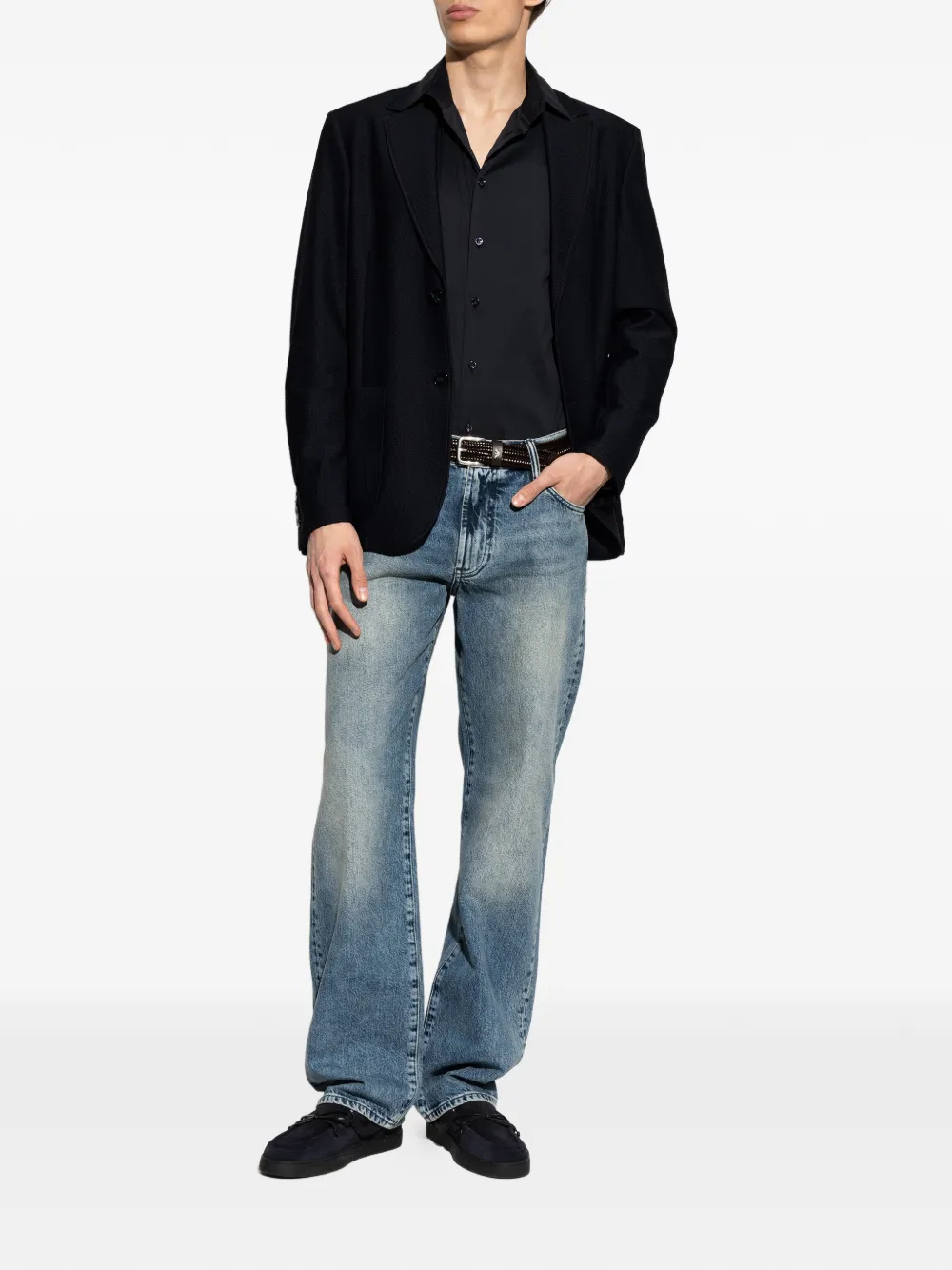 Giorgio Armani Jack met gekerfde revers en textuur Blauw