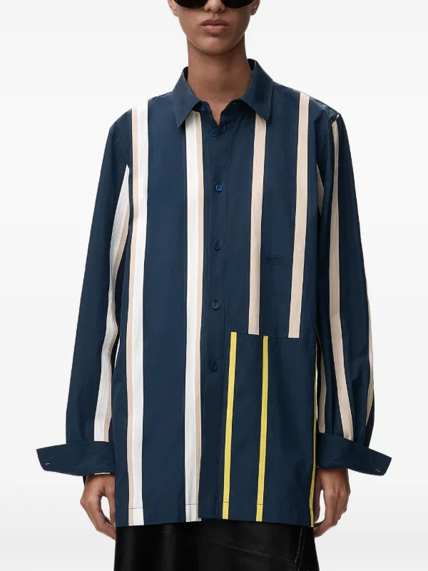 け*。様 LOEWE ロエベ シルク ストライプ オーバーサイズシャツ 34 LOEWE ストライプ シャツ | ブルー | FARFETCH JP